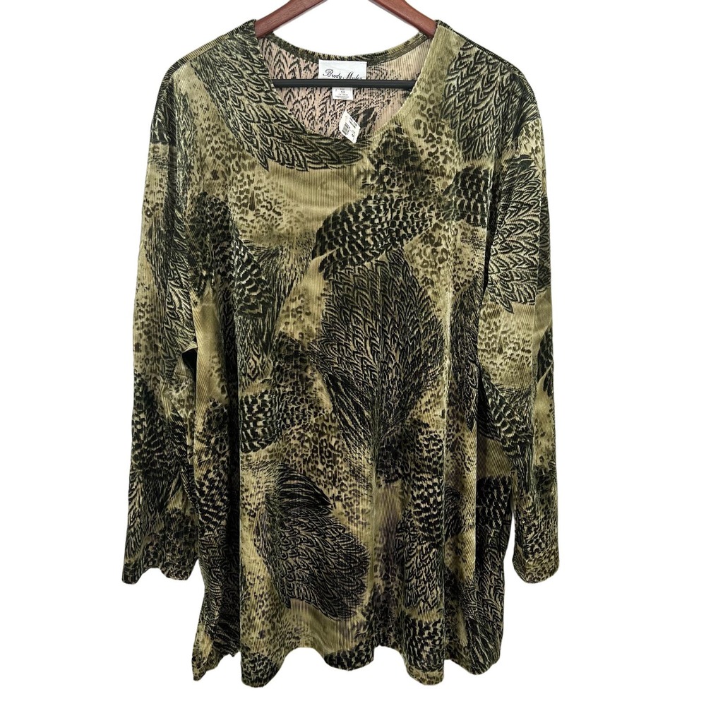 Brody Myles Womens Plus Size 5X Feather Design Green Blouse Shirt Top Business